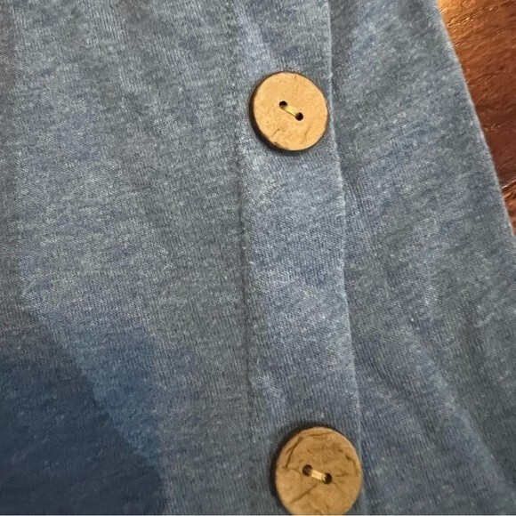 Long sleeve blue knit top with suede elbow patches and button detail size small - Picture 6 of 8